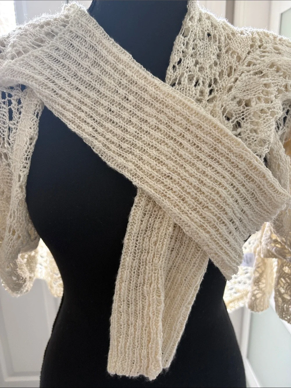Maurices Cream Open-Knit Crochet Cardigan